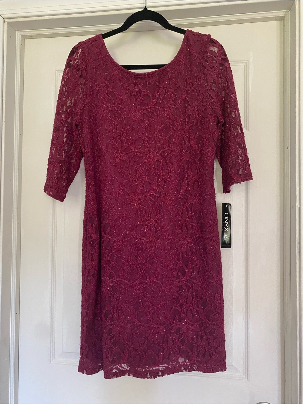 NWT Onyx Nite Women’s Sz 10 Three-Quarter-Sleeve Lace Dress Formal Evening